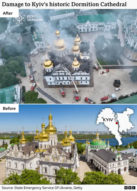 Russian Missile Attack Kills 11 and Lights Historic Kyiv Cathedral