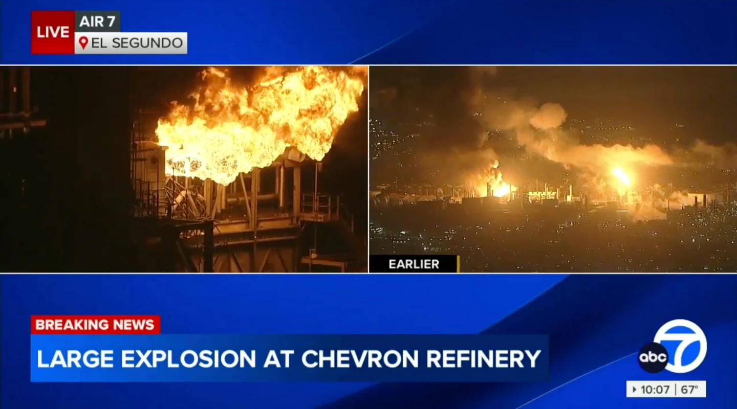 Massive Fire Erupts at Chevron Refinery in El Segundo, California